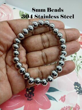304 Stainless Steel Stretch Bead Bracelet 8MM Women Men NWT